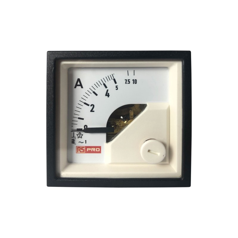 1 pcs - RS PRO Analogue Panel Ammeter 10 (Input, Scale)A AC, 45mm x 45mm, 1 % Moving Iron