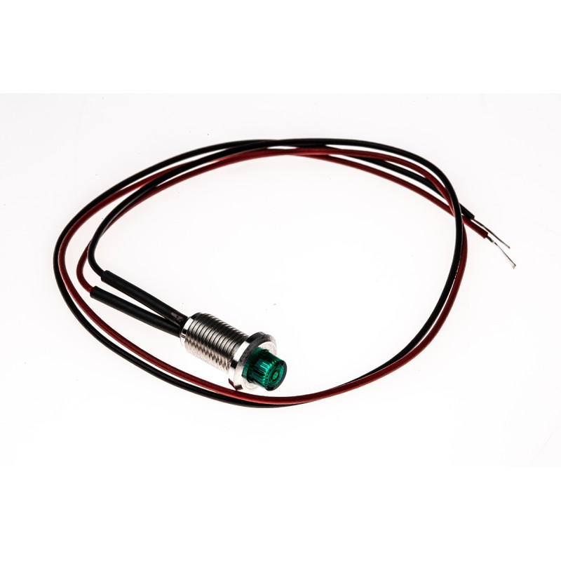 1 pcs - Oxley Green Panel Mount Indicator, 24V ac, 6.4mm Mounting Hole Size, Lead Wires Termination, IP66