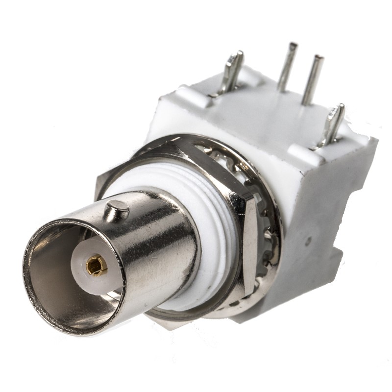 100 pcs - Amphenol RF, jack PCB Mount BNC Connector, 50Ω, Through Hole Termination, Right Angle Body