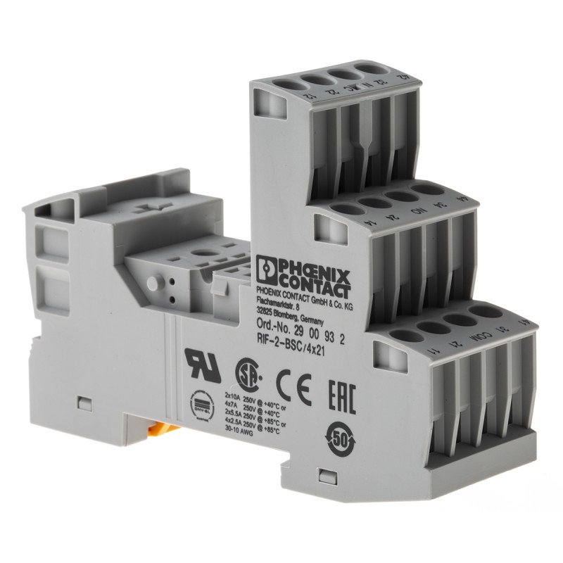 1 pcs - Phoenix Contact RIF-2-BSC 250V ac/dc DIN Rail Relay Socket, for use with Relays