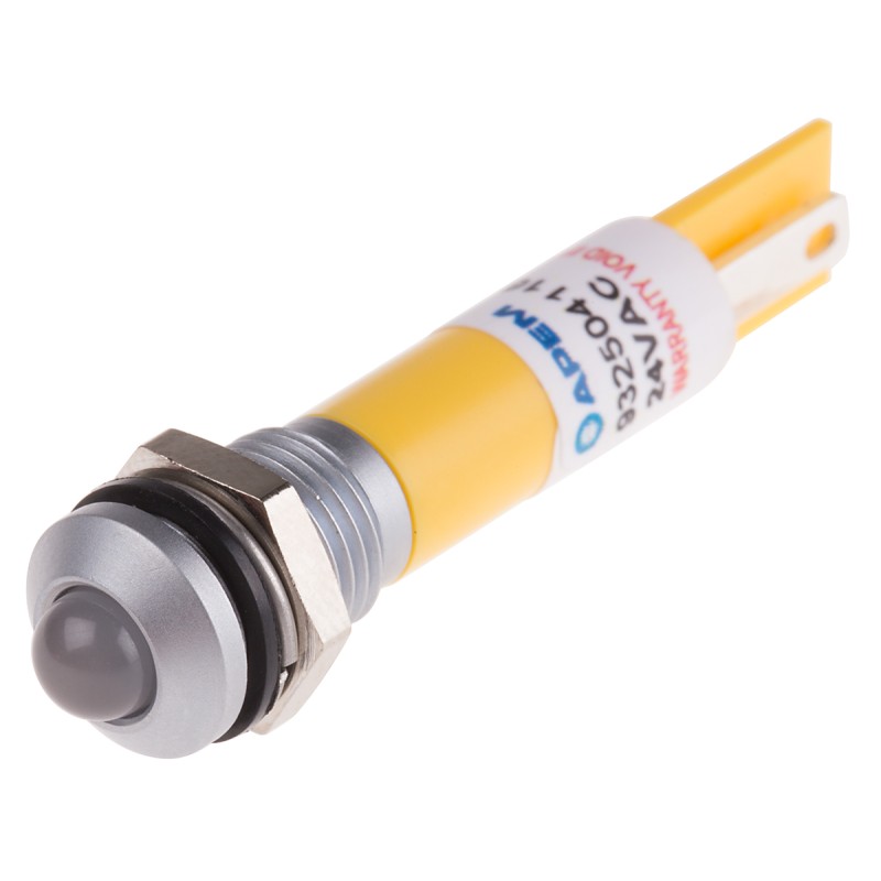 1 pcs - RS PRO Yellow Panel Mount Indicator, 8mm Mounting Hole Size, Solder Tab Termination, IP67