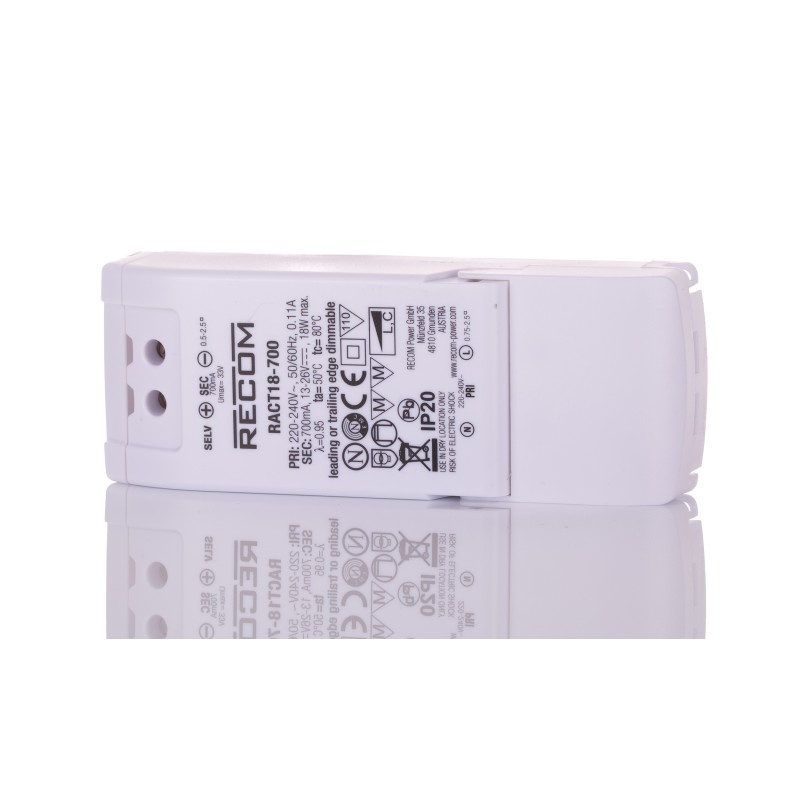 1 pcs - Recom LED Driver, 13 - 26V dc Output, 18W Output, 700mA Output, Constant Current Dimmable