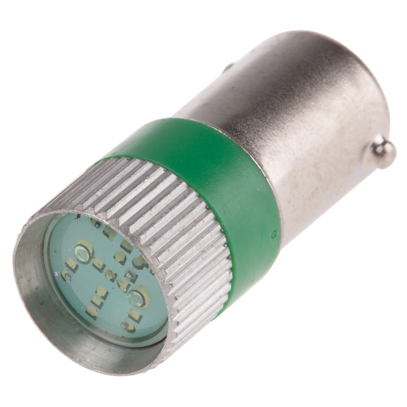 1 pcs - RS PRO Green LED Indicator Lamp, 12V ac/dc, BA9s Base, 10mm Diameter, 170/160mcd