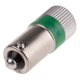 1 pcs - RS PRO Green LED Indicator Lamp, 12V ac/dc, BA9s Base, 10mm Diameter, 170/160mcd