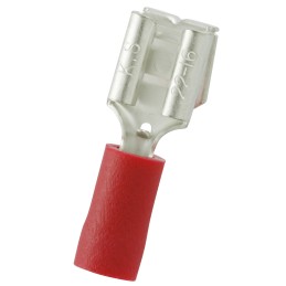 100 pcs - RS PRO Red Insulated Female Spade Connector, Piggyback Terminal, 0.8 x 6.35mm Tab Size, 0.5mm² to 1.5mm²