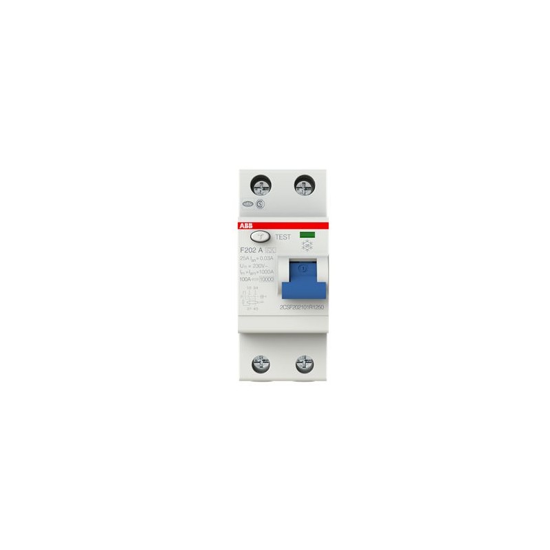 1 pcs - ABB F202 RCCB, 25A, 2 Pole, 30mA, Type A, 230V ac