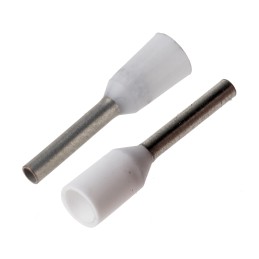100 pcs - JST, GTR Insulated Crimp Bootlace Ferrule, 8mm Pin Length, 1.2mm Pin Diameter, 0.75mm² Wire Size, White