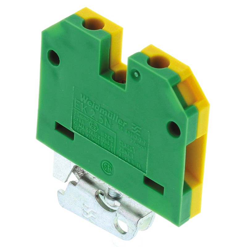 5 pcs - Weidmuller 2-Way EK 2.5 Earth Terminal Block, 2.5mm², 26 - 12 AWG Wire, Screw Down, Nylon Housing, ATEX