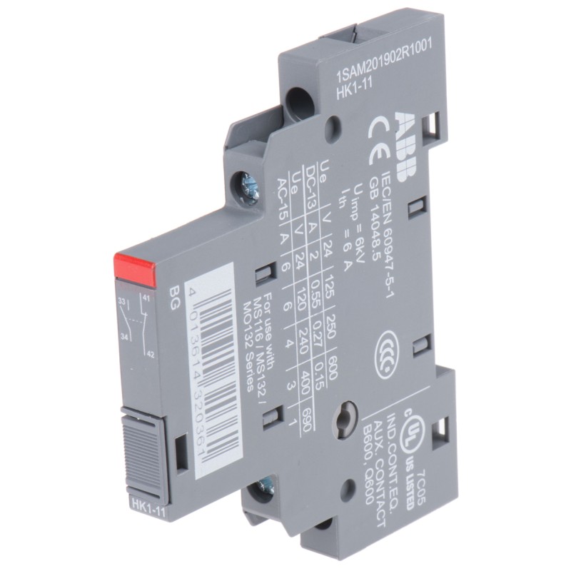 1 pcs - ABB Auxiliary Contact, 2 Contact, 1NC + 1NO, Side Mount