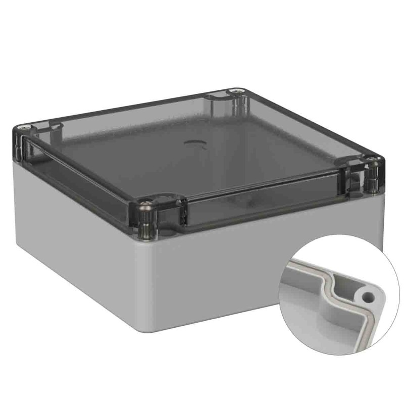 1 pcs - RS PRO Grey Polycarbonate General Purpose Enclosure, IP66, IK07, Clear Lid, 120 x 122 x 55mm