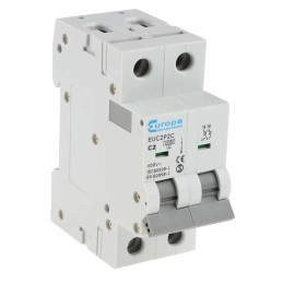 1 pcs - Europa EUC2P EUC MCB, 2P, 2A Curve C, 230V AC, 10 kA Breaking Capacity