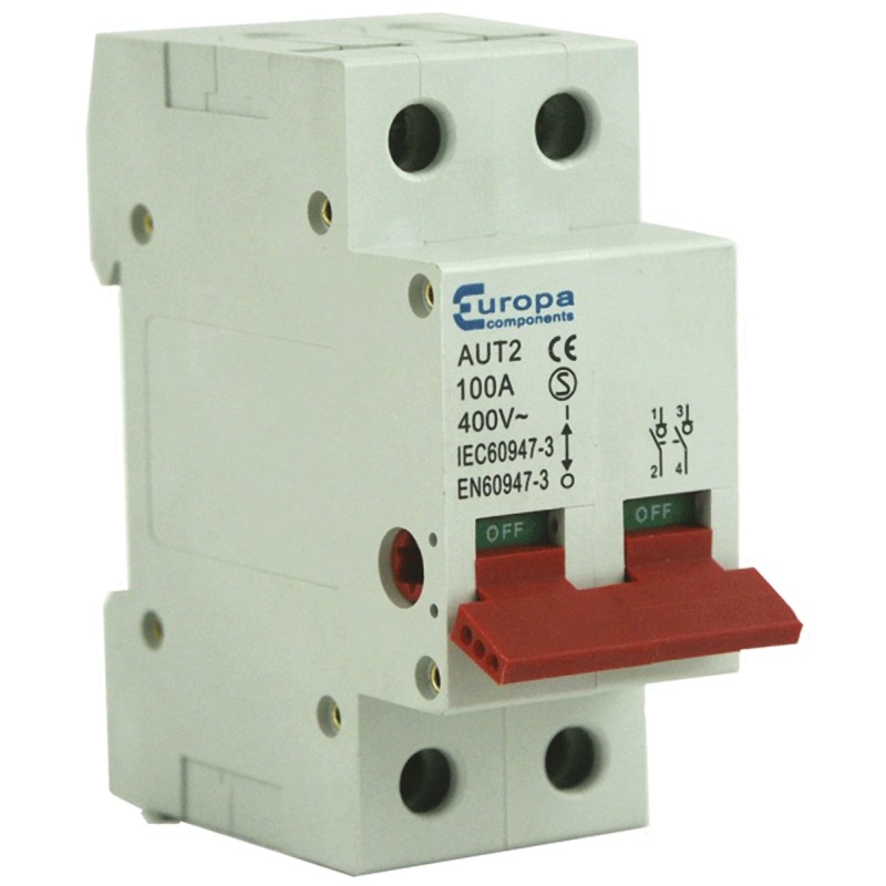 1 pcs - Europa 2P Pole Isolator Switch - 63A Maximum Current, IP20