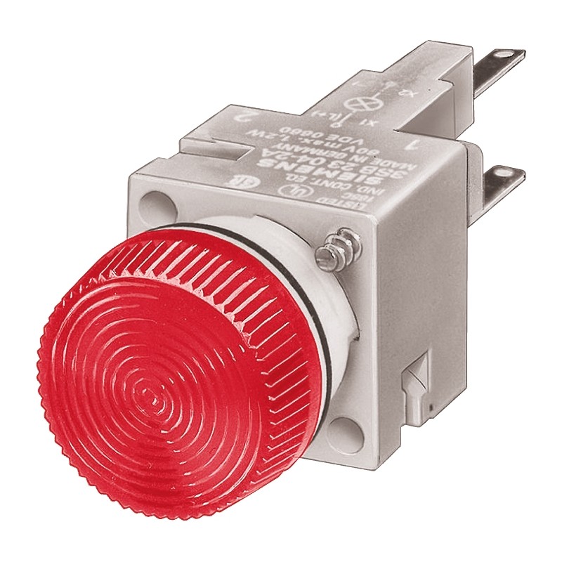 1 pcs - Siemens, Panel Mount Red Pilot Light, 16mm Cutout, IP65, IP67, Round, 250V