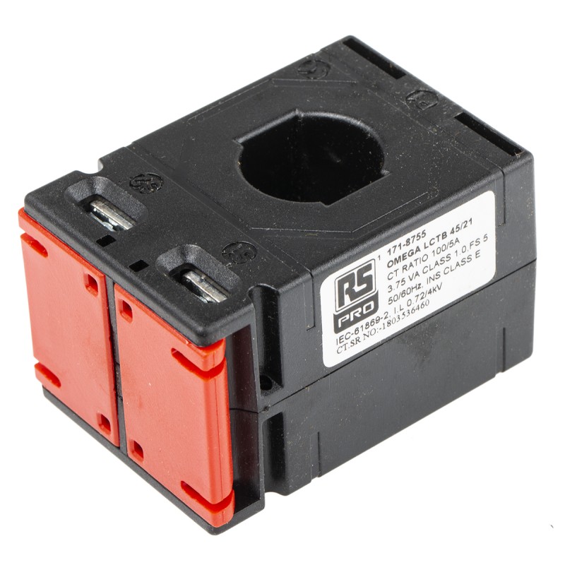 1 pcs - RS PRO Base Mounted Current Transformer, 100A Input, 100:5, 5 A Output, 21 x 10mm Bore