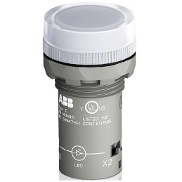 1 pcs - ABB, Panel Mount White LED Pilot Light, 22mm Cutout, Round, 24V ac/dc