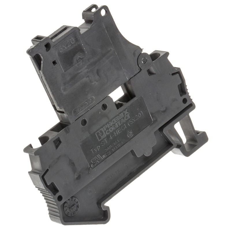 5 pcs - Phoenix Contact ST 4-HESI (5X20) Series Black Fused DIN Rail Terminal, 4mm², Single-Level, Spring Clamp Termination,