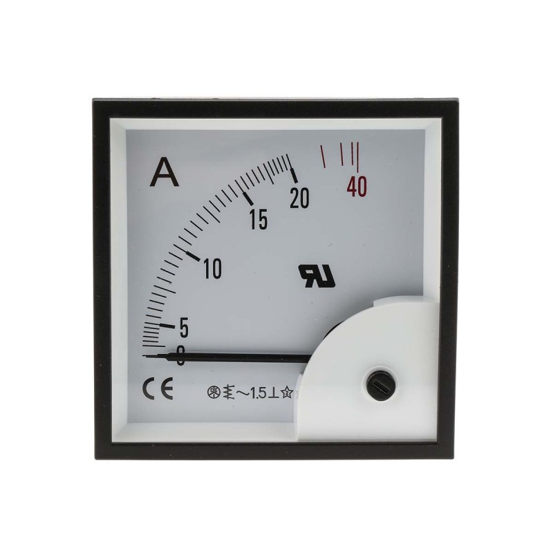 1 pcs - RS PRO Analogue Panel Ammeter 40A AC, 92mm x 92mm, ±1.5 % Moving Iron