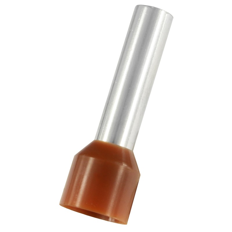 100 pcs - RS PRO Insulated Crimp Bootlace Ferrule, 18mm Pin Length, 4.9mm Pin Diameter, 10mm² Wire Size, Brown