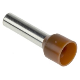 100 pcs - RS PRO Insulated Crimp Bootlace Ferrule, 18mm Pin Length, 4.9mm Pin Diameter, 10mm² Wire Size, Brown