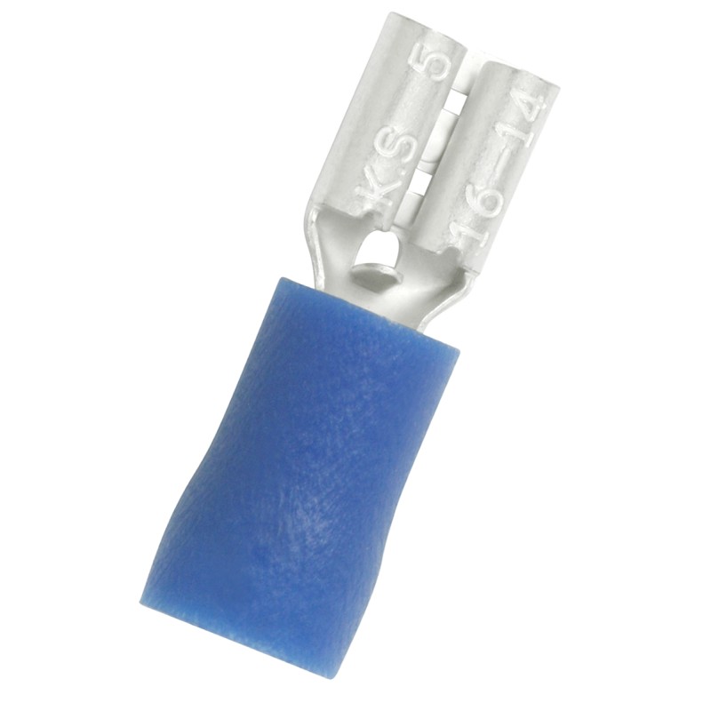 100 pcs - RS PRO Blue Insulated Female Spade Connector, Receptacle, 0.5 x 4.75mm Tab Size, 1.5mm² to 2.5mm²