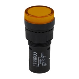 1 pcs - RS PRO, Panel Mount Yellow LED Pilot Light, 16mm Cutout, IP40, Round, 12V ac/dc