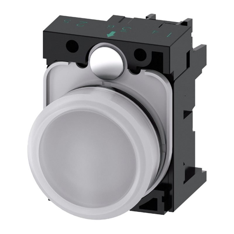 1 pcs - Siemens, SIRIUS ACT, Panel Mount White LED Pilot Light, 22mm Cutout, IP20, Round, 24V ac/dc