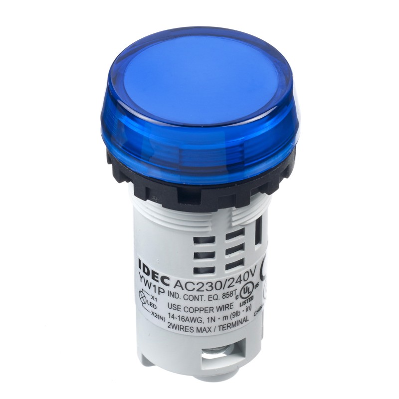 1 pcs - Idec, IDEC YW, Panel Mount Blue LED Pilot Light, 22mm Cutout, 230/240V ac