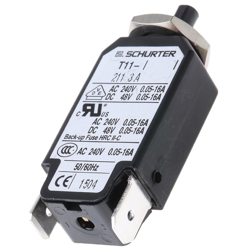 1 pcs - Schurter Thermal Circuit Breaker - T11 Single Pole 240V ac Voltage Rating, 3A Current Rating