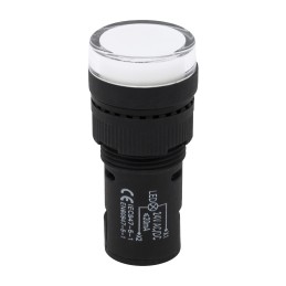 1 pcs - RS PRO, Panel Mount White LED Pilot Light, 16mm Cutout, IP40, Round, 24V ac/dc