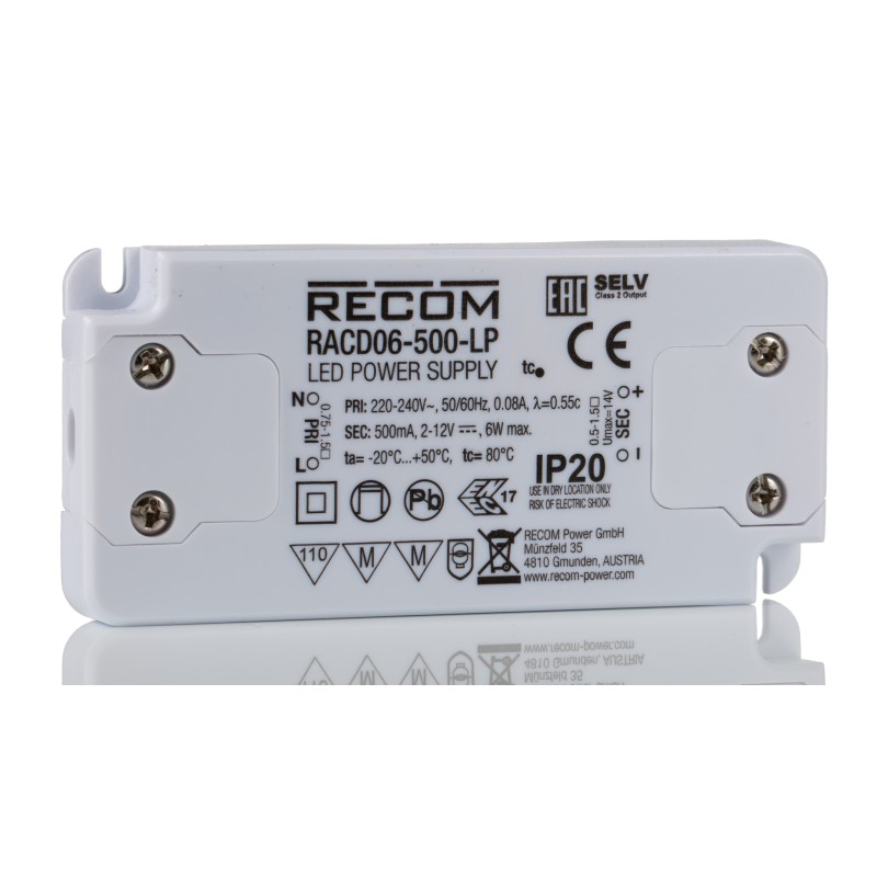 1 pcs - Recom LED Driver, 2 - 12V dc Output, 6W Output, 500mA Output, Constant Current
