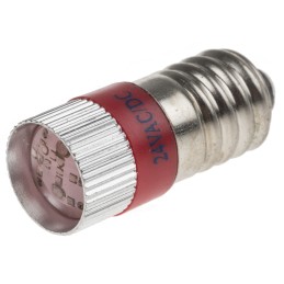 1 pcs - RS PRO Red LED Indicator Lamp, 24V dc, E10 Base, 10mm Diameter, 110/105mcd