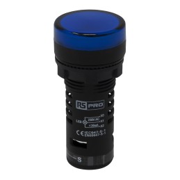 1 pcs - RS PRO, Panel Mount Blue LED Pilot Light, 22mm Cutout, IP65, Round, 230V ac