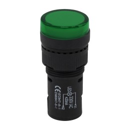 1 pcs - RS PRO, Panel Mount Green LED Pilot Light Complete, 16mm Cutout, IP40, Round, 230V ac