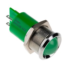 1 pcs - RS PRO Green Panel Mount Indicator, 22mm Mounting Hole Size, Solder Tab Termination