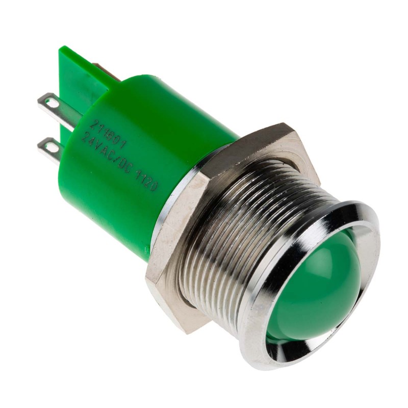 1 pcs - RS PRO Green Panel Mount Indicator, 22mm Mounting Hole Size, Solder Tab Termination