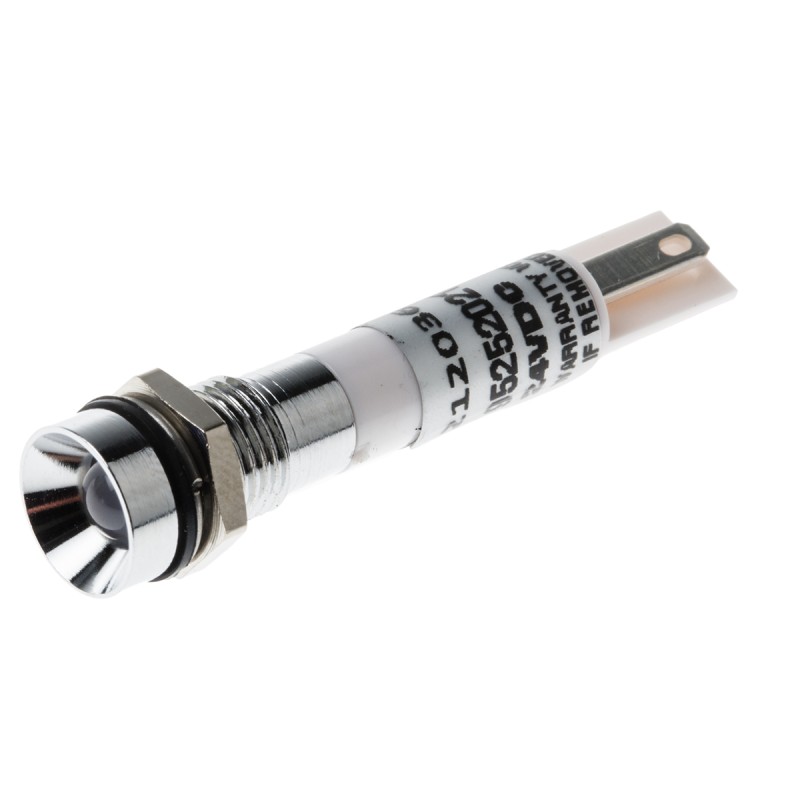 1 pcs - RS PRO White Panel Mount Indicator, 8mm Mounting Hole Size, Solder Tab Termination, IP67