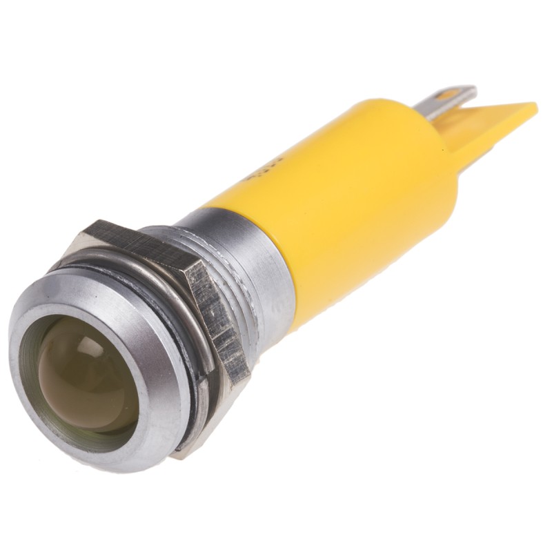 1 pcs - RS PRO Yellow Panel Mount Indicator, 230V ac, 12mm Mounting Hole Size, IP67