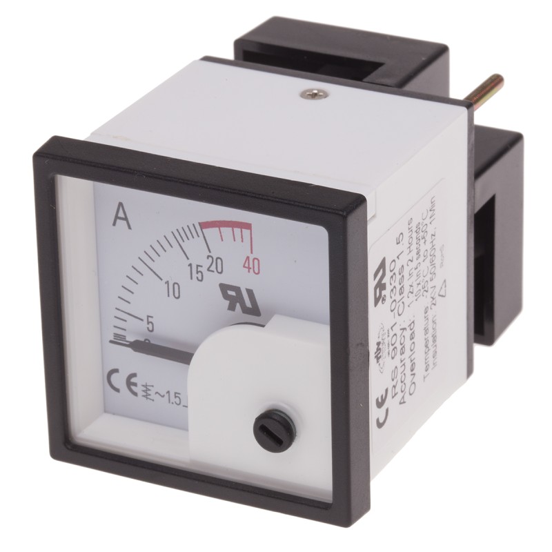 1 pcs - RS PRO Analogue Panel Ammeter 20A AC, 46mm x 46mm, ±1.5 % Moving Iron