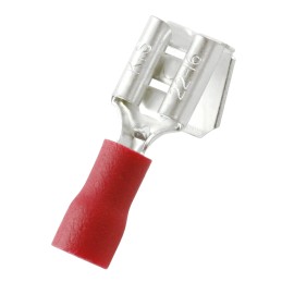 100 pcs - RS PRO Red Insulated Female Spade Connector, Piggyback Terminal, 0.8 x 6.35mm Tab Size, 0.5mm² to 1.5mm²