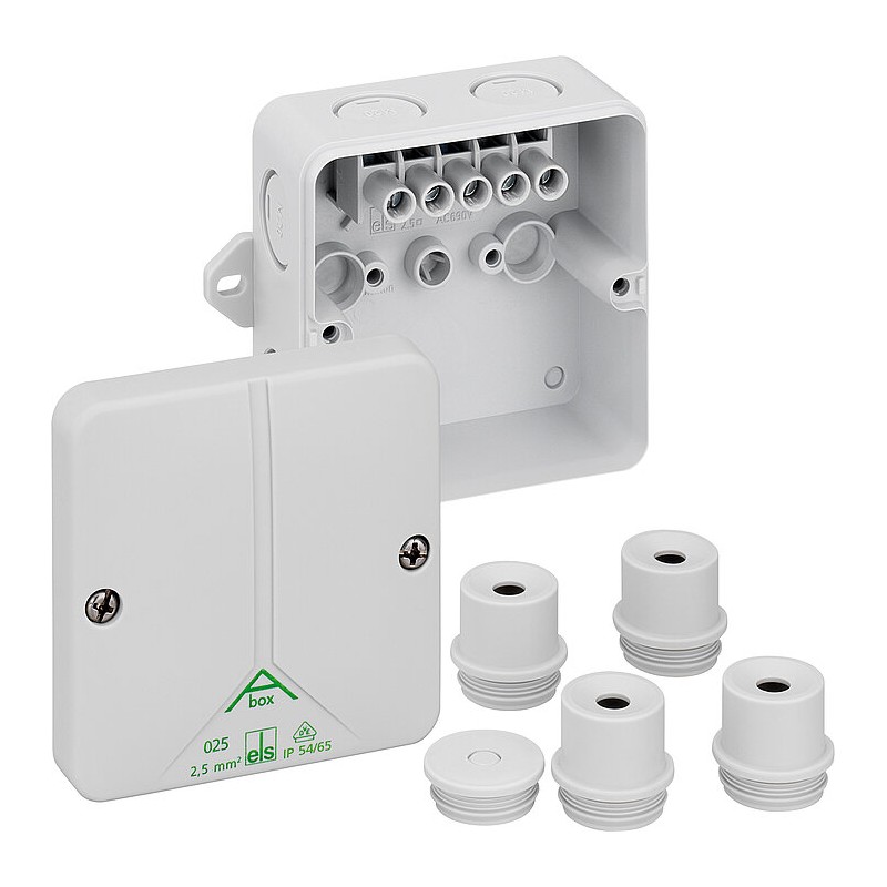 1 pcs - Gunther Spelsberg Abox m 025 AB Series Grey Polystyrene Junction Box, IP54, IP65, 5 Terminals, 82 x 82 x 52mm