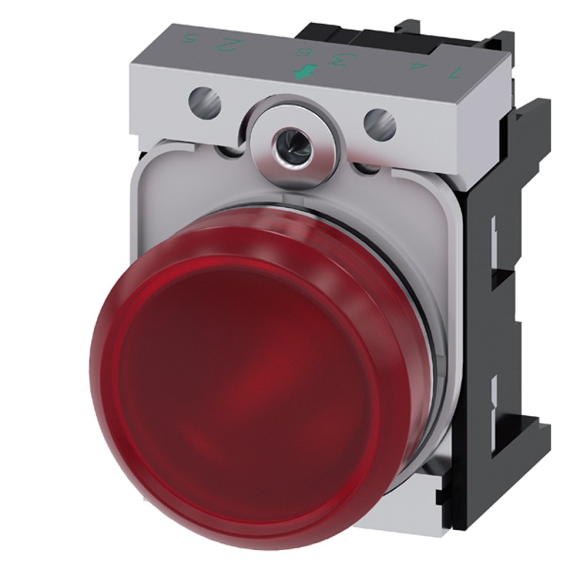 1 pcs - Siemens, SIRIUS ACT, Panel Mount Red LED Pilot Light, 22mm Cutout, IP20, Round, 24V ac/dc