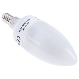 1 pcs - E14 Candle Shape CFL Bulb, 11 W, 2700K, Warm White Colour Tone