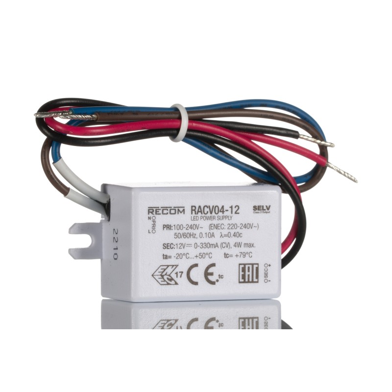 1 pcs - Recom LED Driver, 12V dc Output, 4W Output, 330mA Output, Constant Voltage