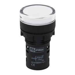 1 pcs - RS PRO, Panel Mount White LED Pilot Light, 22mm Cutout, IP65, Round, 110V ac