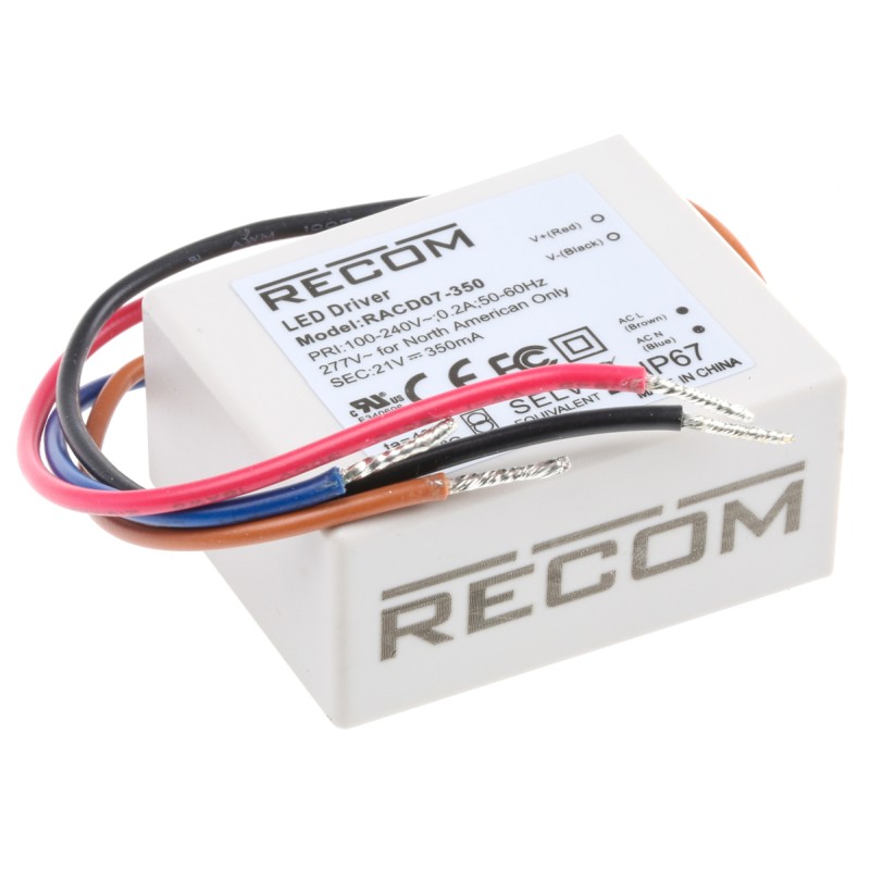 1 pcs - Recom LED Driver, 10 - 20V dc Output, 7W Output, 350mA Output, Constant Current / Constant Voltage