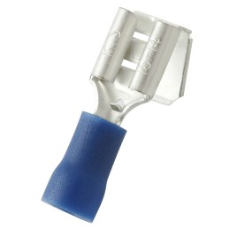100 pcs - RS PRO Blue Insulated Female Spade Connector, Piggyback Terminal, 0.8 x 6.35mm Tab Size, 1.5mm² to 2.5mm²