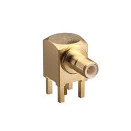 1 pcs : CONSMB002-G - RF Connectors / Coaxial Connectors SMB Connector Jack, Male Pin 50Ohm Through Hole, Right Angle Solder