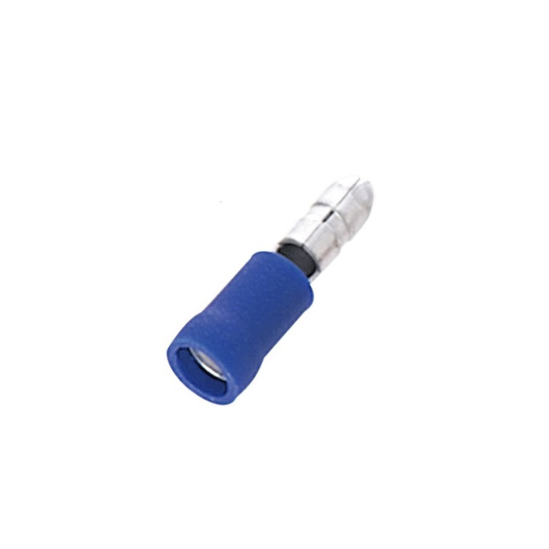 100 pcs - RS PRO Insulated Male Crimp Bullet Connector, 1.5mm² to 2.5mm², 16AWG to 14AWG, 4mm Bullet diameter, Blue