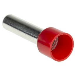 100 pcs - RS PRO Insulated Crimp Bootlace Ferrule, 18mm Pin Length, 4.9mm Pin Diameter, 10mm² Wire Size, Red