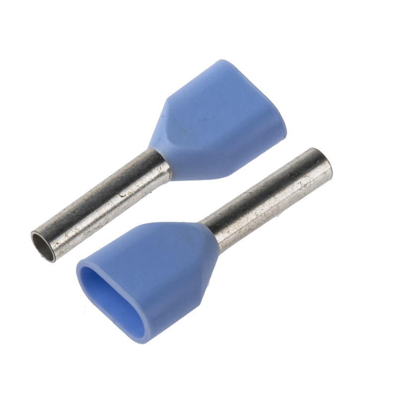 100 pcs - JST, TWE Insulated Crimp Bootlace Ferrule, 8mm Pin Length, 1.8mm Pin Diameter, 2 x 0.75mm² Wire Size, Grey